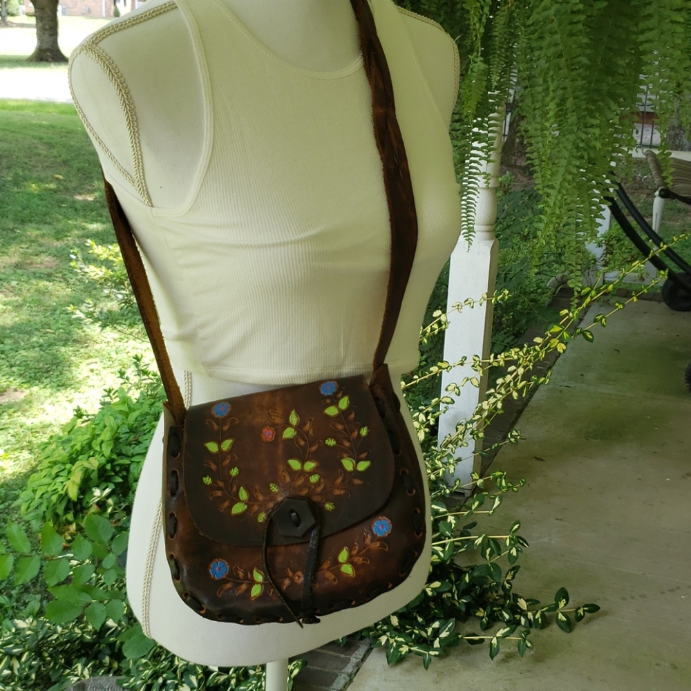 Vintage hand painted leather purse